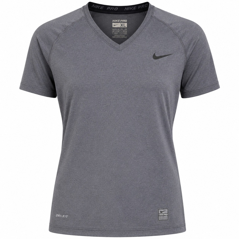 Nike Pro Shirt Women XL Gray Dri-FIT V-Neck Short Sleeve Athletic Top